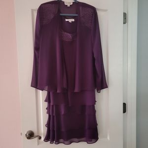 Dark Magenta tiered dress with jacket. NWOT. 14